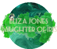 a green circle with the words eliza jones daughter of iris written on it