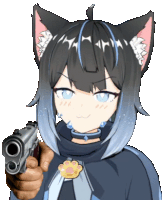 a cartoon girl with cat ears is holding a gun