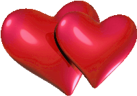 two red hearts are stacked on top of each other with a white background