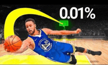 golden state warriors basketball player stephen curry is laying on the floor with the ball .