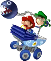 mario and luigi are riding in a toy car