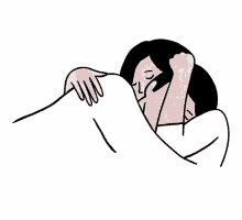 a drawing of a man and woman hugging under a blanket .