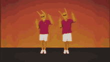 two men wearing bunny masks are dancing together