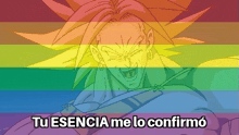 a cartoon of a man with a rainbow background and the words tu esencia me lo confirmo