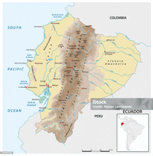 a map of ecuador showing the location of peru in the middle