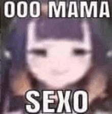 a blurred image of a girl with purple hair and the words `` 000 mama sexo '' .