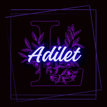 the letter l is surrounded by purple flowers and leaves and says adilet