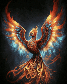 a painting of a phoenix with a black background