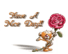 a teddy bear is holding a rose and the words have a nice day