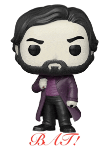 a funko pop of a man with a beard and a purple jacket