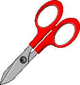 a pair of scissors with red handles on a white surface