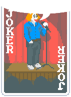 a pixel art joker card with a clown on it