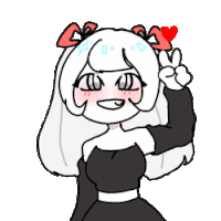 a cartoon girl with white hair is giving a peace sign .