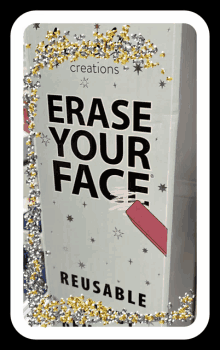 a box that says " erase your face reusable " on it