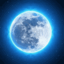 a blue full moon in the night sky surrounded by stars