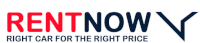 a red and blue logo for rentnow which says right car for the right price