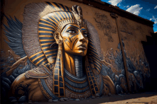 a painting of a pharaoh on the side of a wall