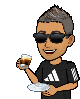 a cartoon of a man holding a cup of coffee and a saucer .