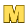 a yellow letter m on a white background .