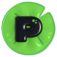 a green circle with a black letter p inside of it