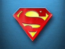 a red and yellow superman logo with a blue background