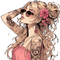 a drawing of a girl with tattoos on her arm