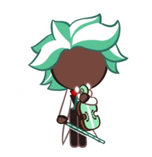 a cartoon character with green hair is holding a violin and a straw .