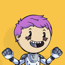 a cartoon of a boy with purple hair and a robot outfit