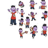 a cartoon of a boy in a red shirt with a football on it