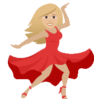 a cartoon drawing of a woman in a red dress dancing