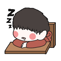 a cartoon of a boy sleeping on a table with the word zzz above him