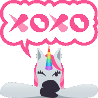 a unicorn with a speech bubble saying xoxo