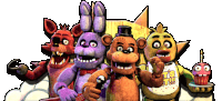 a group of five nights at freddy 's characters including bonnie foxy and chica