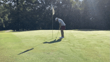 a man is putting a golf ball on a golf course