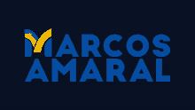 a blue logo for marcos amaral with a yellow star in the middle