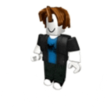 a roblox character is wearing a blue shirt and black jacket .