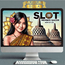 a computer screen shows a woman with a flower in her hair and the words slot