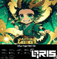 a poster for museum bola shows a dragon girl with green hair