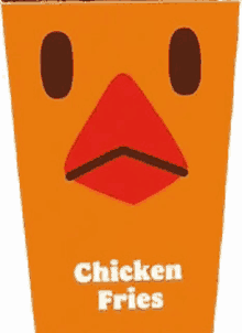 a container of chicken fries with a chicken face on it .