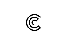 a black and white logo of a letter c in a circle .