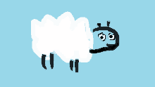 a drawing of a sheep with a beard and eyes