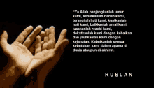 a picture of a person 's hands with a quote from ruslan written on it