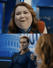 a woman and a man are looking at each other in front of a sign that says u.s. capitol