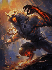 a painting of a werewolf with chains around its feet