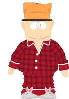 a cartoon character wearing a plaid shirt and a hat