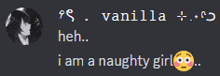 a screenshot of a discord conversation with vanilla and heh