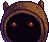 a pixel art drawing of a monster with glowing eyes and a hood .