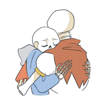 a drawing of a skeleton hugging another skeleton with his eyes closed