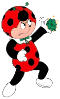 a ladybug cartoon character is holding a green clover