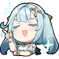 a cartoon girl with blue hair and a cross on her head is giving a thumbs up